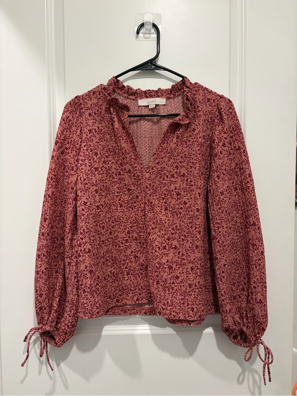 LOFT Rose-Mauve Floral Split V-Neck Blouse